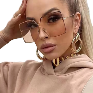 Lunettes de soleil carrées surdimensionnées vintage 2026 pour femme avec logo personnalisé, monture métallique et protection UV400 - Product Image 1