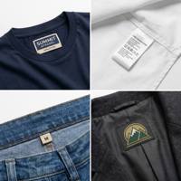 Étiquettes tissées pour vêtements, prix d'usine, 100% polyester, lavables, logo personnalisé, décoration de vêtements en tissu privé