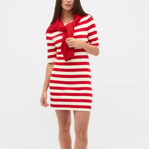 High Street Sweet Casual Texture Solid Knitted <b>Mini</b> Dress with Belt Digital <b>Printing</b> for Spring Autumn Winter Summer - Product Image 1