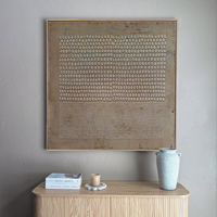 Peinture à l'huile abstraite linéaire taupe clair, faite à la main, en relief épais, style Wabi Sabi, Art déco neutre, art mural