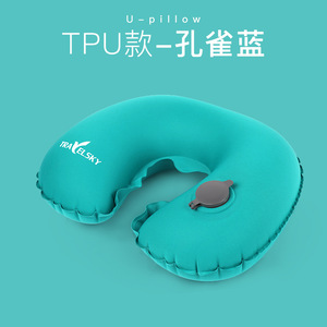 Travelsky <b>Inflatable</b> U-Shaped Neck Pillow Dark Gray TPU Material For Travel Flight Outdoor Use - Product Image 3