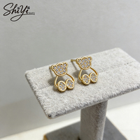 Boucles d'oreilles pendantes Ours en peluche plaqué or 14K, non ternissables, micro-pavé CZ, clous d'oreilles animaux, vente en gros, bijoux personnalisés Shiyi