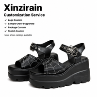 Sandales compensées noires en cuir gaufré à bout ouvert avec bride à la cheville et talon haut pour femme Xinzirain