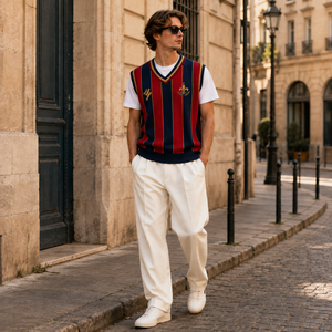 Men Retro Vertical Stripe Knit <b>Vest</b> Preppy Style Sleeveless Pullover Vintage Sweater <b>Vest</b> - Product Image 2