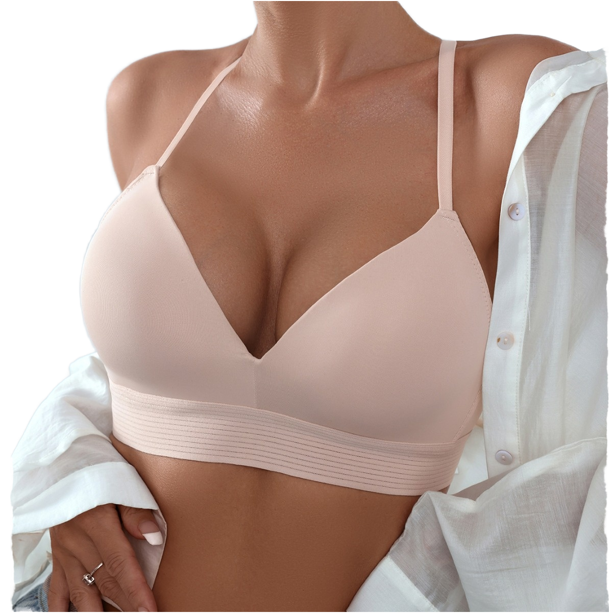 Wholesale Women's Wire Free Solid Seamless Push-up Bra with Adjustable Straps Breathable Underwear Sexy T-back in Stock