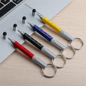 6 в 1 Мини Многофункциональная Ручка линейка отвертка стилус инструмент ручка с кольцом для ключей