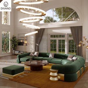 Set <span class=keywords><strong>Sofa</strong></span> kualitas tinggi Modern ruang tamu Foshan furnitur mewah Set <span class=keywords><strong>Sofa</strong></span> Modular panjang besar beludru oranye mewah - Product Image 3