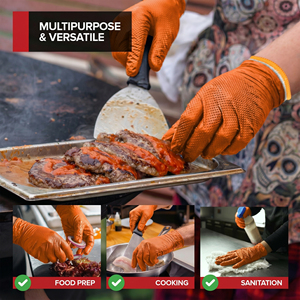 BBQ Grill Disposable Black Orange Nitrile Gloves Diamond Grip Thick Oil Grease Resistant For Outdoor Cooking Backyard Party Meat - Product Image 3
