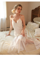 Nouvel ensemble de pyjama pour femmes, robe de nuit sexy, robe de chambre sexy, dentelle, soie glacée, satin, longue robe de nuit et robe
