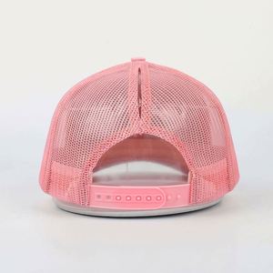 OEM Service 6 Panel Low Profile Women <b>Pink</b> Ponytail Trucker Hat, Cotton Mesh 3D Embroidered Slightly Curved Brim Trucker Hat - Product Image 4