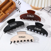 Pinces à cheveux en acrylique noir et blanc avec logo personnalisé, pinces requin classiques de couleur unie, grandes pinces à cheveux pour femmes aux cheveux épais