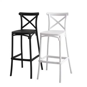 Taburete de Bar Moderno Nórdico Retro con Respaldo Cruzado, de Plástico, sin Brazos, Multicolor, Altura Fija, para Exteriores y Hogar - Product Image 2