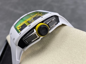 Reloj mecánico de lujo para hombre Umi, caja tonneau, esfera esqueleto, tourbillon blanco, cristal de zafiro, correa de silicona, 42 mm, RM-061 - Product Image 6