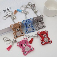 Porte-clés créatif en forme d'ours en peluche avec strass, mignon, en verre, pour sac et voiture, pour filles