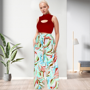 Meilleurs nouveaux produits : Ensemble crop top sport uni ajouré et pantalon long ample imprimé pour femme – Tendance - Product Image 2