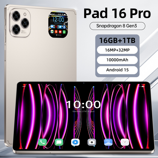 Factory Low Price Pad 16 Pro Smart Tablet PC 10.1 Inch HD Screen 16GB+1TB 10000mAh Battery Life WiFi Tablet