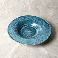 2024 nouveau Design vaisselle Restaurant hôtel café grand 10 "12" pouces en céramique bleu glaçure assiettes à soupe assiette à pâtes dîner fin