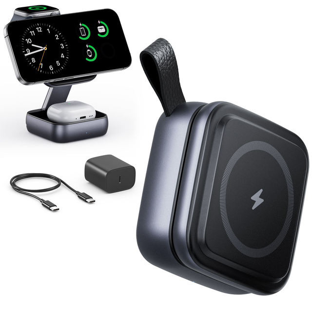 3-in-1 Foldable Magnetic Wireless Charger, Detachable 15W Fast Charging Station for IPhone, Apple Watch & AirPods