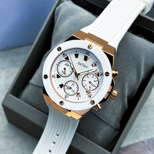 <span class=keywords><strong>GUESS</strong></span> GW0030L3 นาฬิกาโครโนกราฟสุดหรูสำหรับสุภาพสตรีหน้าปัดอะนาล็อกสีขาวโรสตัวเรือนสแตนเลสสายซิลิโคนควอตซ์ 50 ม - Product Image 2