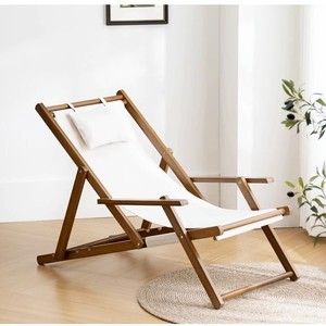 Silla de playa plegable moderna de madera maciza con asiento de tela cómodo, sillón reclinable portátil para exteriores para patio, balcón y camping - Product Image 5