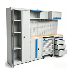 Armario de taller combinado con banco de trabajo, armario de pared para garaje con 12 cajones, con cerradura, capacidad de carga de 200 kg, acero laminado en frío - Product Image 4