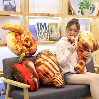 Coussin de dossier réaliste en peluche style TikTok, motif jambe de poulet, aile de poulet, poisson grillé - Rembourrage doux en coton PP - Livraison directe