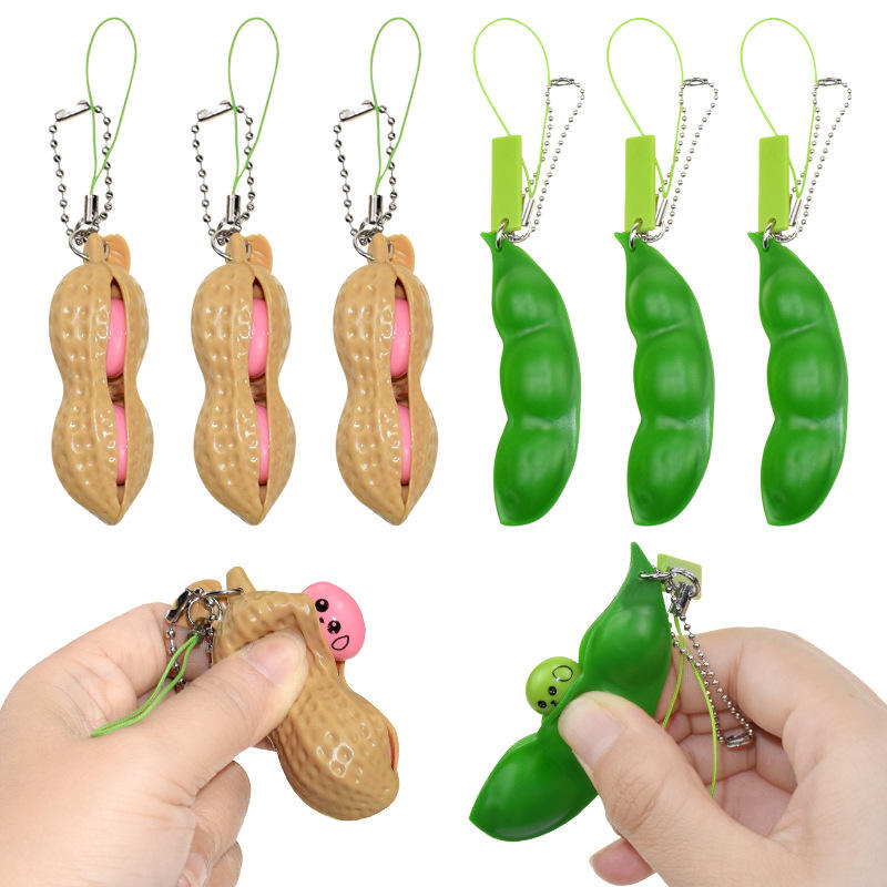 Hot Creative Fidget Toys Squeezing Edamame Peanuts Toys Antistress Popper Toy Edamame Keychain Fidget Squishy Decompression