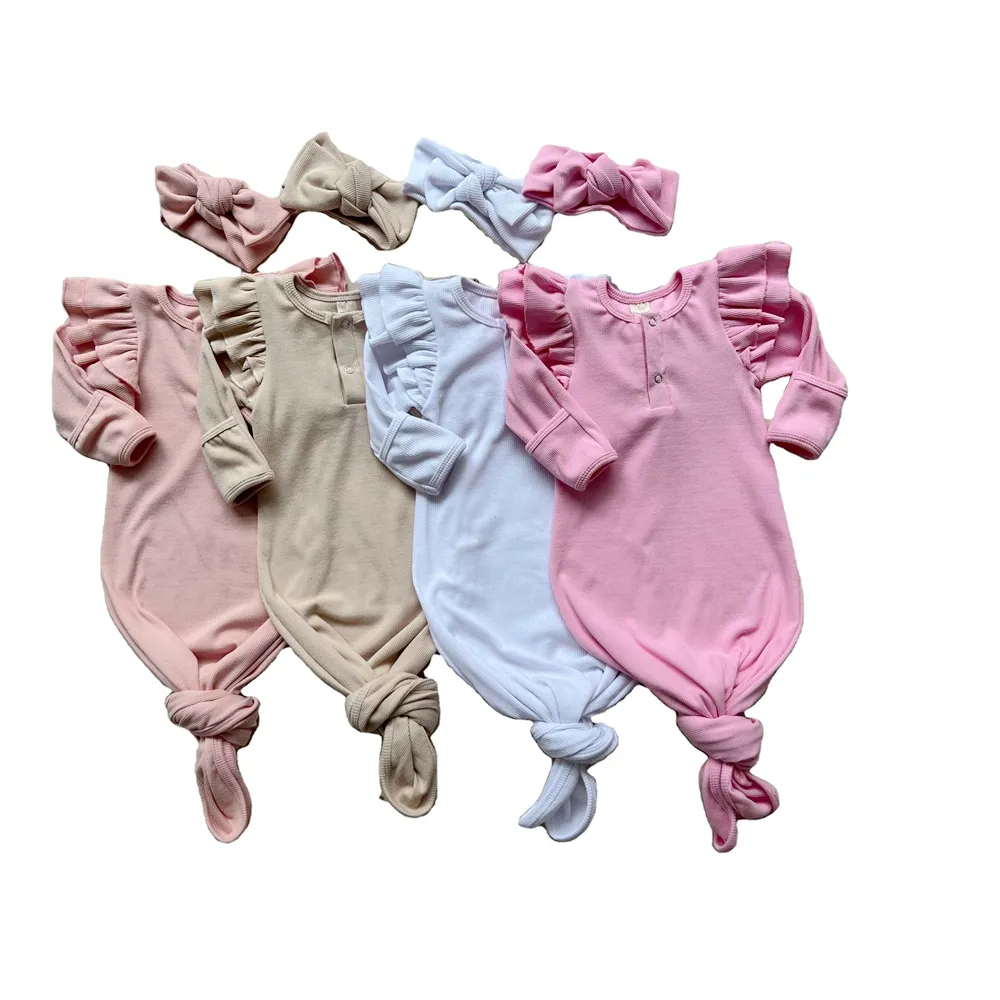 Newborn Baby Girl Gown Autumn Ribbed Long Sleeve Ruffle Sleeping Bags Baby Clothes