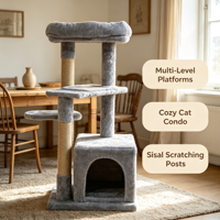 Arbre à chat en peluche douce avec poteaux à gratter en sisal naturel et base robuste
