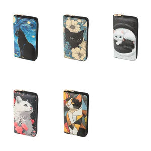 Customized PU leather long girl wallet popular kitten <b>coin</b> <b>purse</b> cartoon zipper opening and closing - Product Image 1