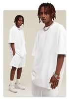 Ensemble T-shirt et short surdimensionné MSET5059 de haute qualité en coton 100% (300g) avec épaules tombantes, style streetwear, pour homme