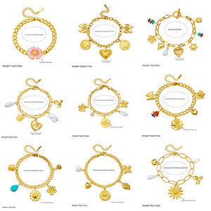 Fashion Charm Bracelet Gold Tone Multi Element Pendant Chain Unisex Jewelry - Product Image 5