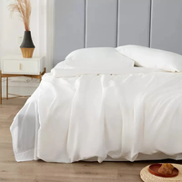 Tissu en bambou, fabrication sur mesure, vente en gros, certifié OEKO, ensemble de draps et de housse de couette en soie blanche 4 pièces pour hôtel