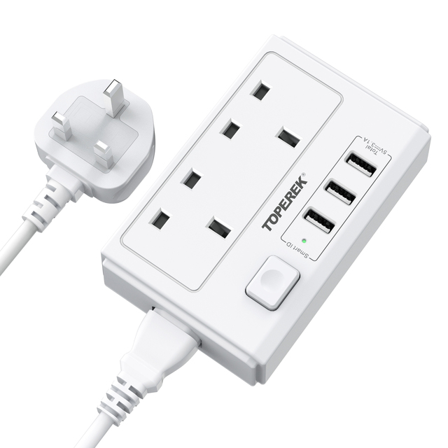 Small Flat Plug Power Strip 3 USB Ports 2 Outlet Portable Extension Socket With 6.5 Feet Extension Cord