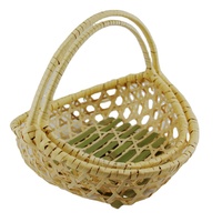 Mini plateau de service rond en bambou écologique et panier avec poignées tissé à la main multi-usages pour le pain aux fruits