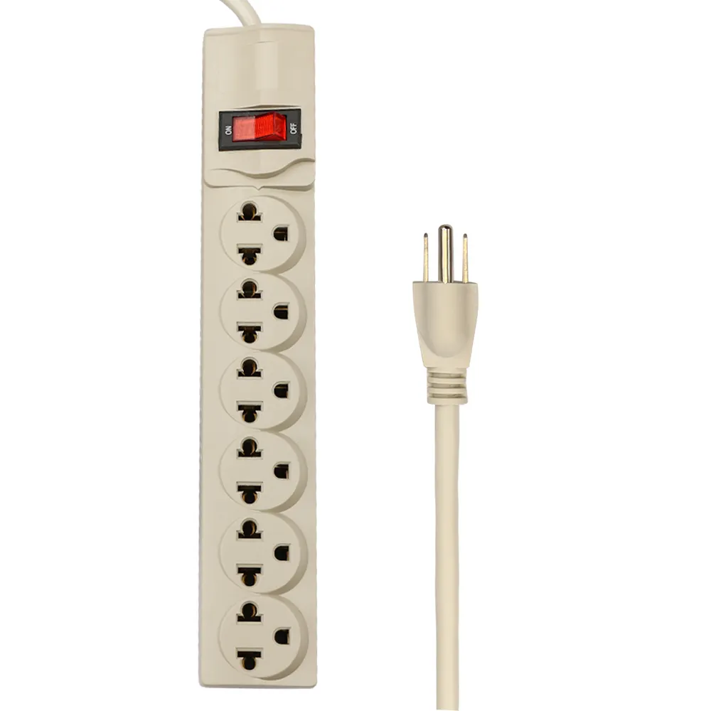 Horizontal Socket 6 Outlets Surge Protector Power Strips with ON/OFF Switch US Standard Plug