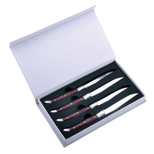 4 Pcs 4 Inch <span class=keywords><strong>Laguiole</strong></span> Steak Sets Couteaux de <span class=keywords><strong>cuisine</strong></span> en acier inoxydable Qualité Rouge Pakka Manche en bois Double Traversin - Product Image 5