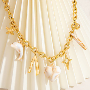 Collar de Acero Inoxidable, Serie Océano, con Dijes de Estrella de Mar, Corazón y Delfín, Chapado en Oro de 18K, Joyería para Fiesta, Cadena para Clavícula - Product Image 1
