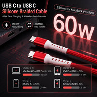 Venta caliente Nylon trenzado 6A 60W PD Carga rápida USB Tipo C Cable DE DATOS Cable de cargador de alta velocidad para iPhone Apple 15 16 17