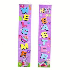 Banderas Decorativas Personalizadas de Tela Oxford 300D de 12*72 Pulgadas para Puerta de Patio Familiar con Diseño de Pascua - Product Image 1