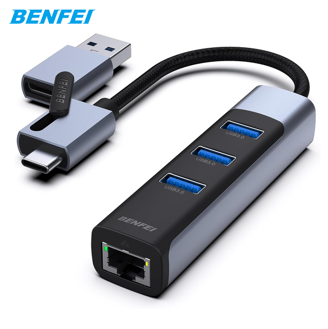 BENFEI 2 In1 USB-C/USB 3.0 to Ethernet Adapter Support 1000Mbps with 3*USB 3.0 Ports