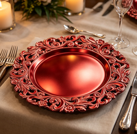 Assiettes de présentation de luxe en PP, motif floral or rose, 33 cm, personnalisables, pour un service de table élégant lors de mariages