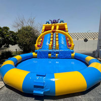 Toboggan aquatique gonflable sur le thème de l'océan avec grande piscine, parc aquatique gonflable double piste de qualité commerciale pour location de fêtes d'enfants