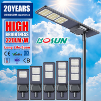 Lampadaire solaire tout-en-un 220 LM/W 80W 90W 100W en aluminium intégré LED IP65 étanche pour extérieur