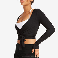 Haut cache-cœur à manches longues personnalisé pour femmes Haut à encolure en V Séchage rapide Ballet souple Gym CropTops Tshirt pour femmes