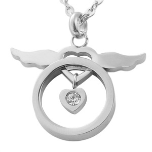 <b>Angel</b> Wings Pendant Stainless Steel Heart <b>Charm</b> Necklace Unisex Everyday Wear Retro Themed Geometric Design 120231 - Product Image 3