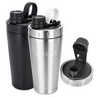 Gourde isotherme à double paroi en acier inoxydable de 600 ml avec boule métallique pour shaker de protéines, bouteille d'eau pour la salle de sport