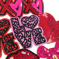 Patch brodé en forme de cœur pour la Saint-Valentin, avec nœud en cerise, paillettes, broderie LOVE, applique en forme de lèvres, nœud en paillettes XOXO pour les amoureux