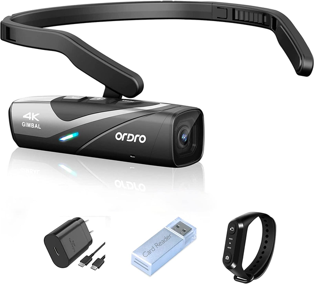 ORDRO EP8 4K Wearable Vlog Camera Hands-Free Head-Mounted 60FPS UHD Gimbal Stabilizer Fast Charger Remote Control
