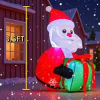 Père Noël gonflable de 3,5 pieds tenant une boîte cadeau avec lumière LED, décoration de Noël gonflable pour la cour, le jardin, l'extérieur, la maison, les fêtes